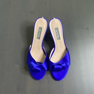SJP by Sarah Jessica Parker Blue Satin Bow Mules